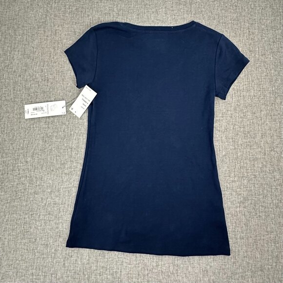 Liz Claiborne Womens Basic Navy Blue Top XS Cotton V-Neck Short Sleeve - Picture 7 of 8
